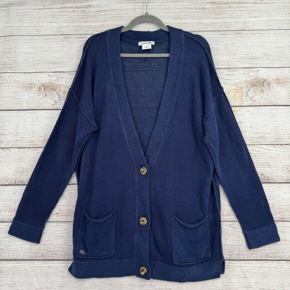 LaCoste 100% Linen Button Down Cardigan Sweater Womens 40 Navy Blue - Picture 1 of 15
